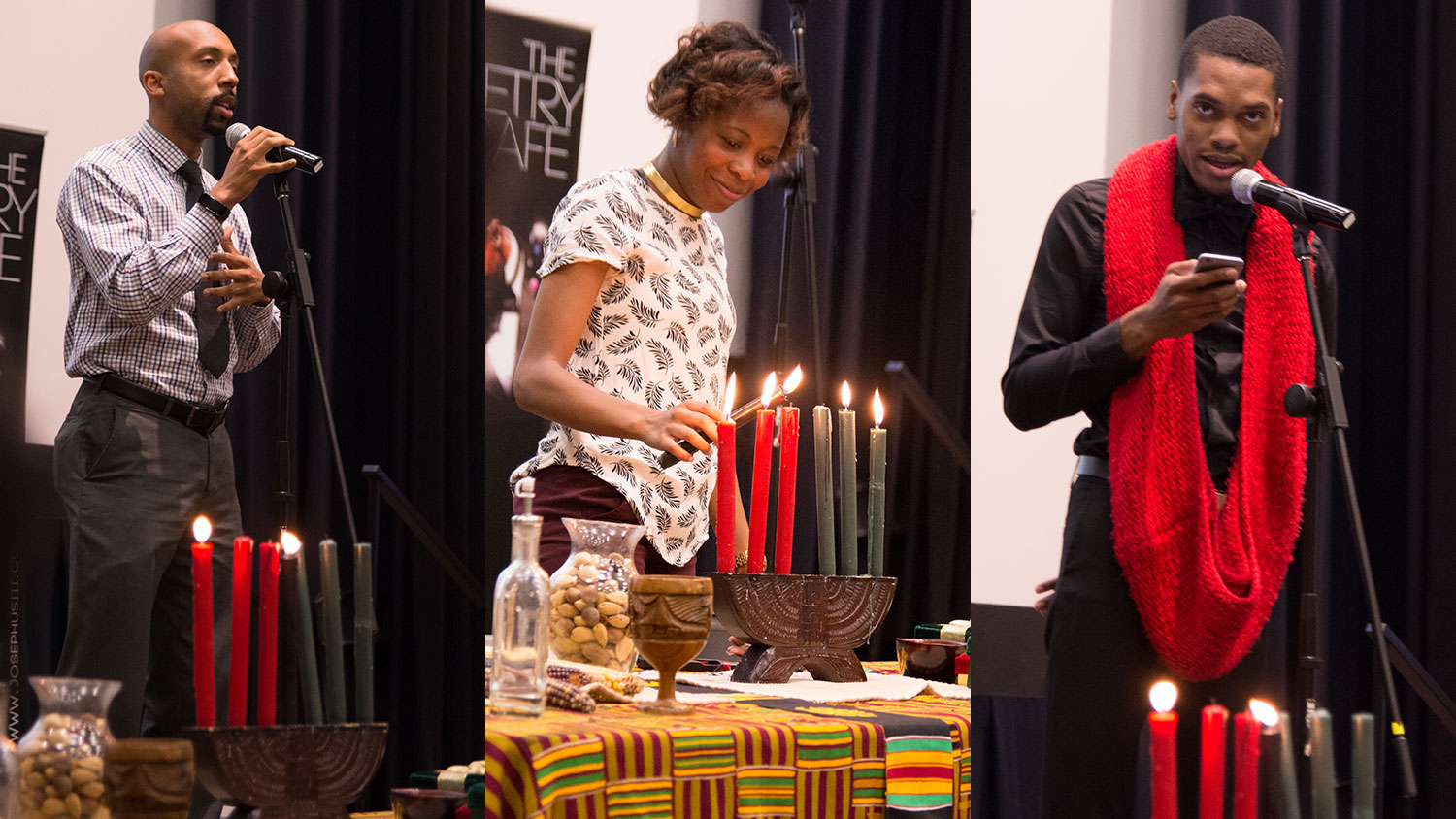 Three images from past Kwanzaa candle lighting