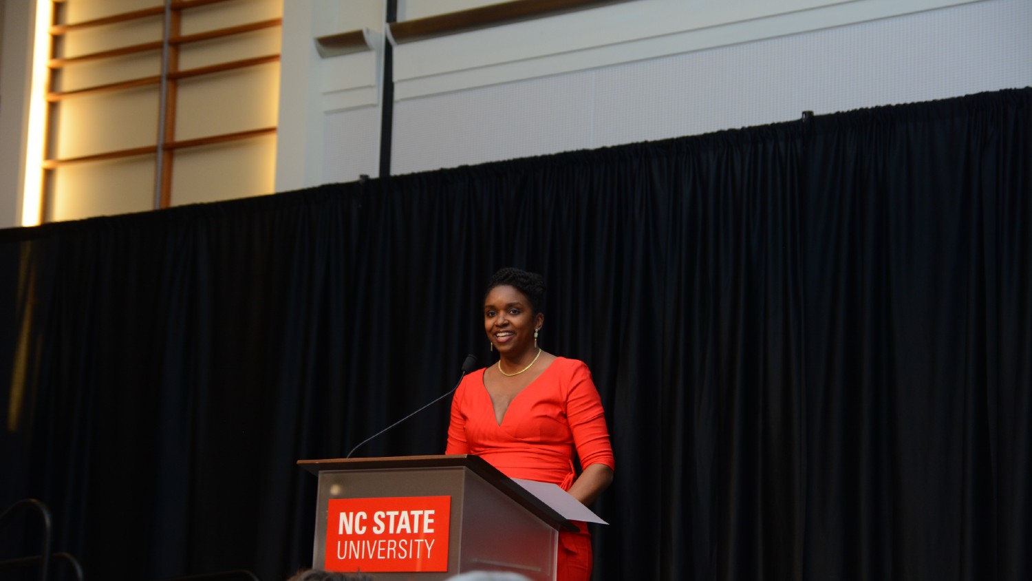 Domonique Carter, pictured here, delivered remarks as the annual Sisterhood Dinner in February 2023.